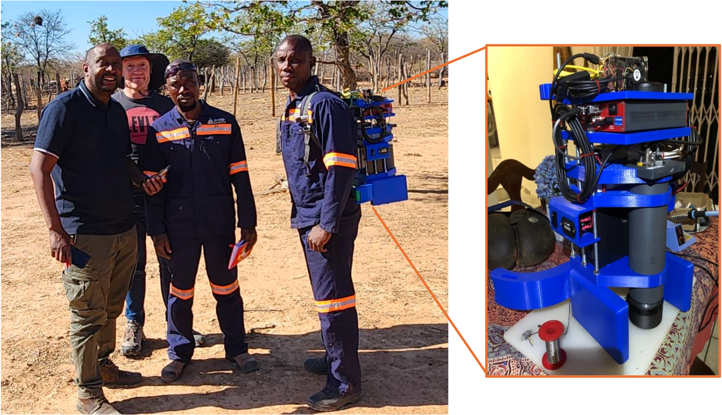 South African and Botswanan researchers and engineers measuring at Serule, Botswana